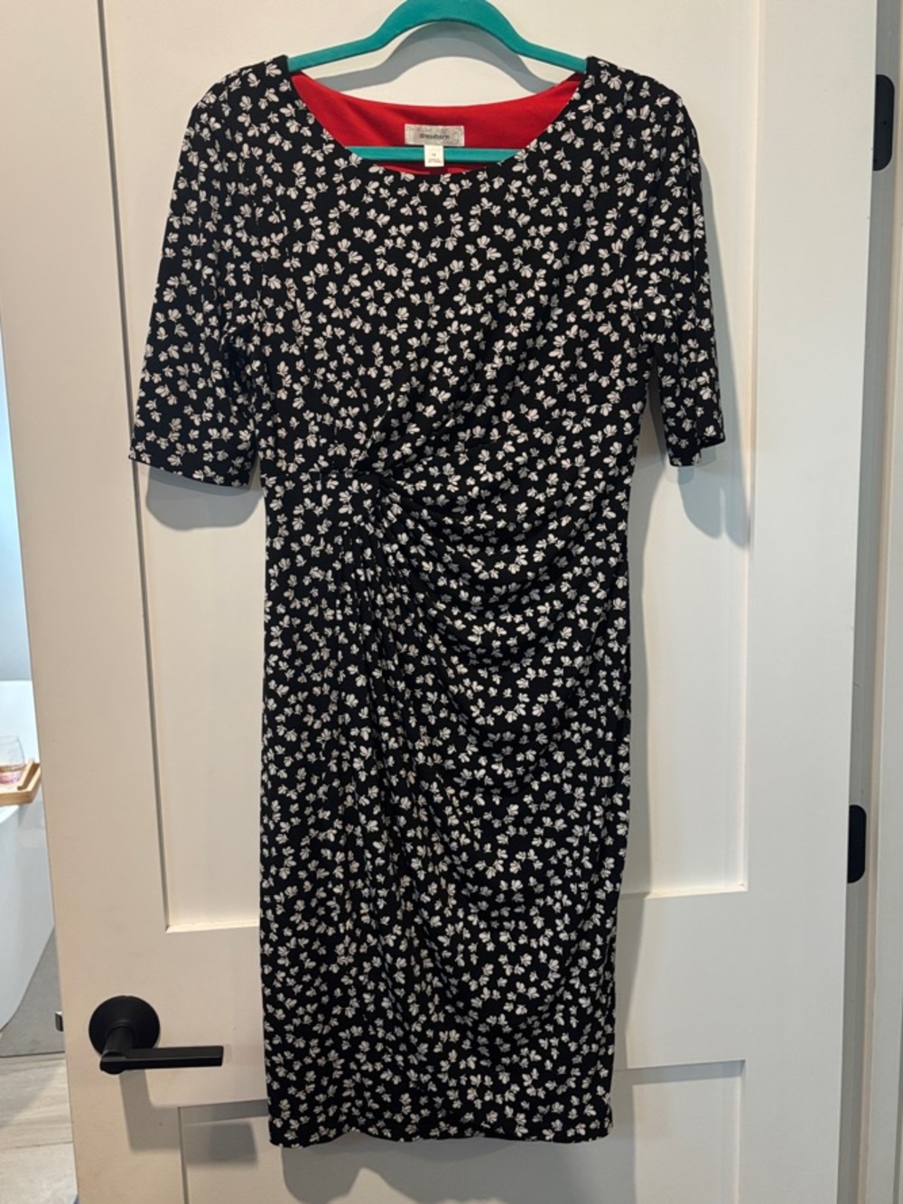 dressbarn Black Floral Twist-Front Midi Dress